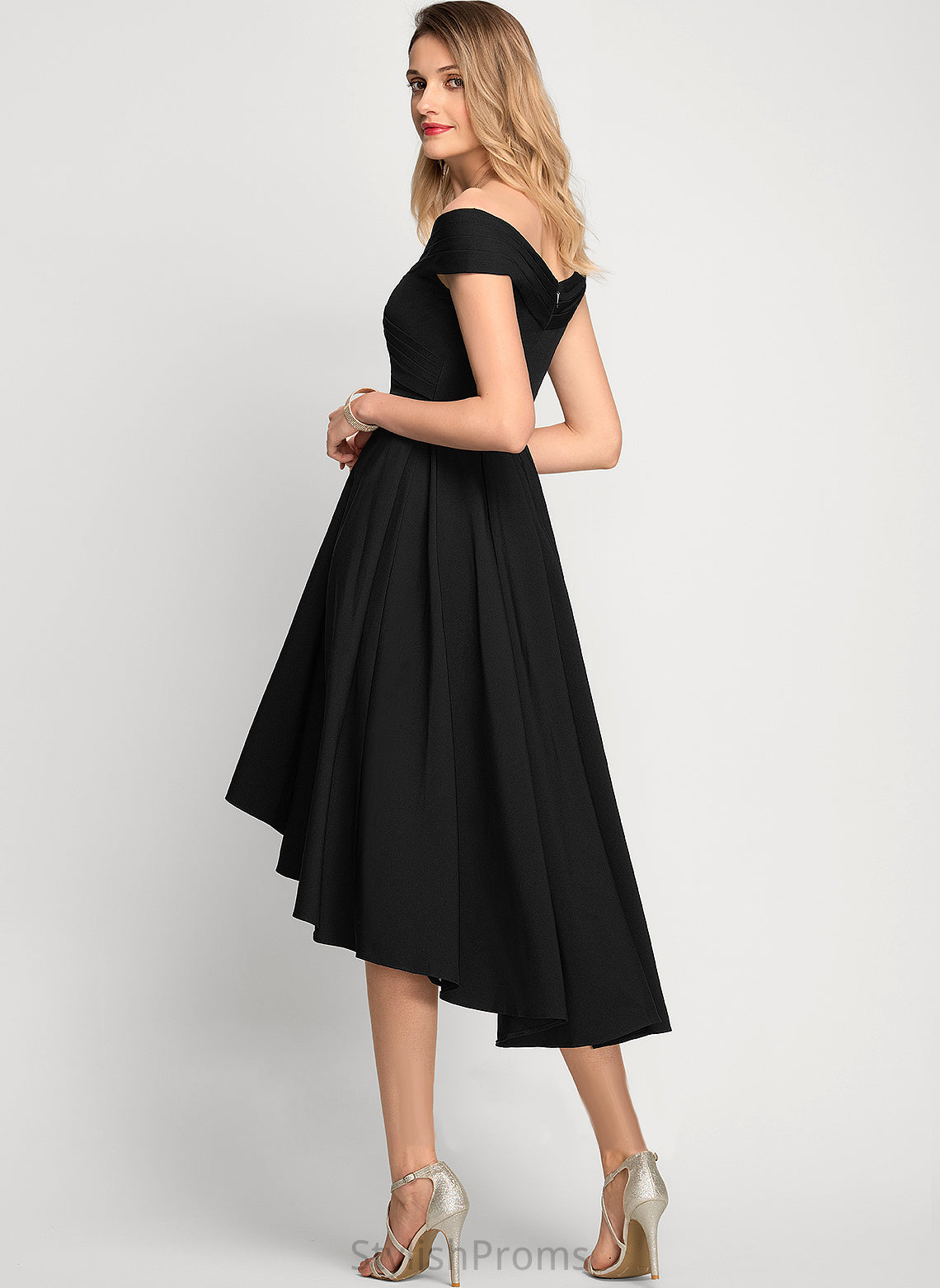 Sadie A-Line Cocktail Crepe Off-the-Shoulder Asymmetrical Dress Stretch Cocktail Dresses