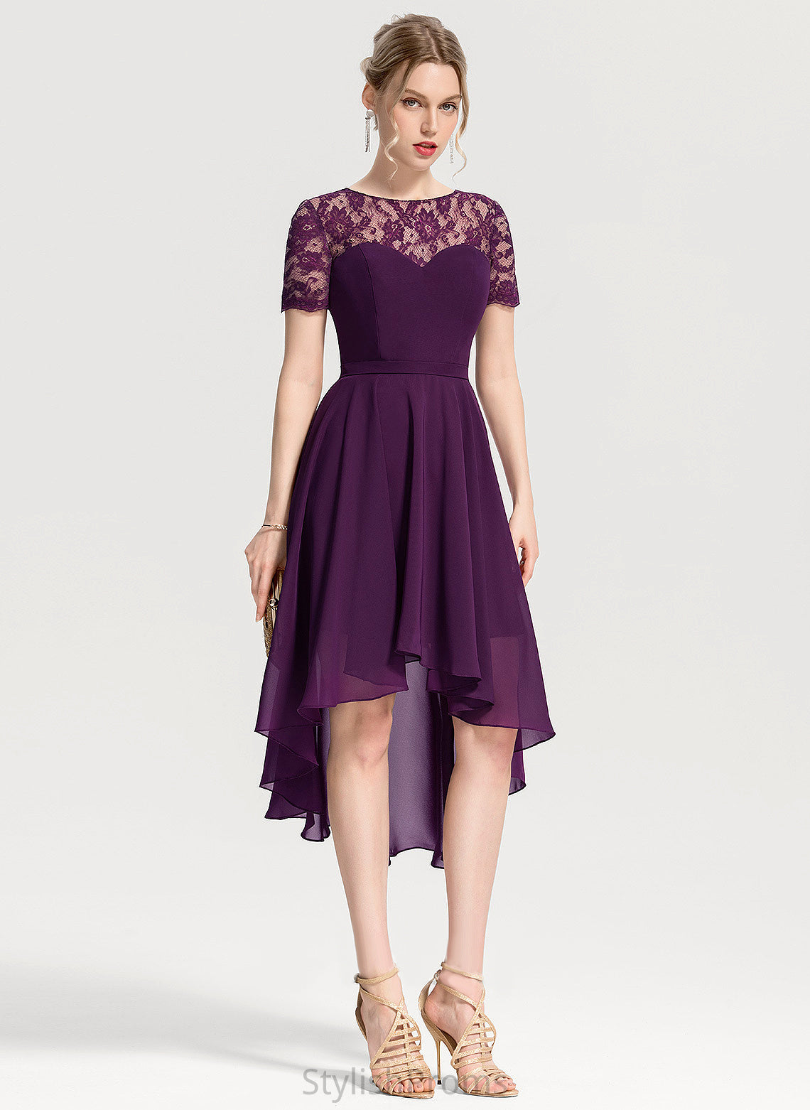 Karsyn Scoop Neck Dress Lace With Chiffon Cocktail Asymmetrical A-Line Cocktail Dresses Lace