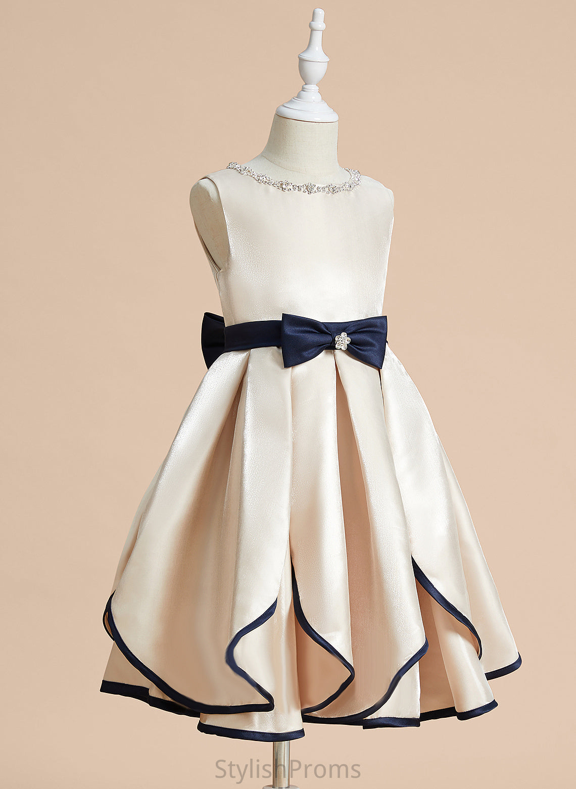 A-Line Knee-length Dress With Satin Beading/Bow(s) Scoop Sleeveless Flower Girl Dresses - Flower Kiley Neck Girl