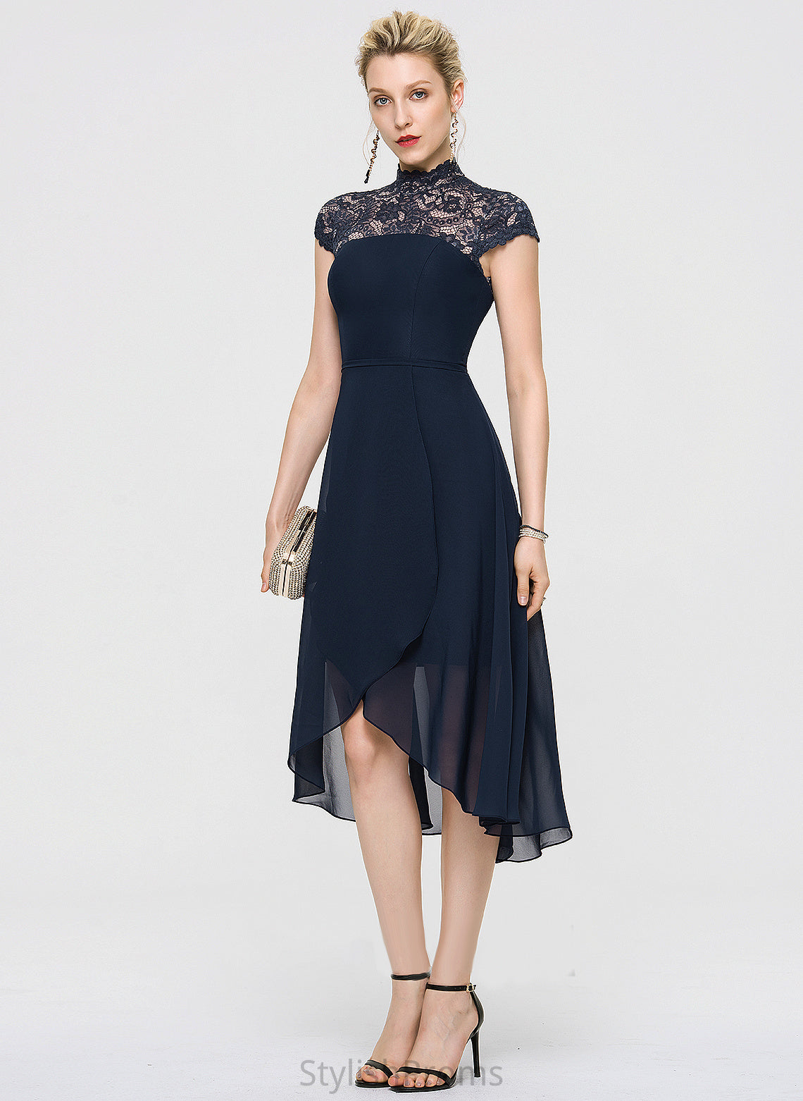 High Cocktail Cocktail Dresses Neck A-Line Abbie Chiffon Dress Asymmetrical