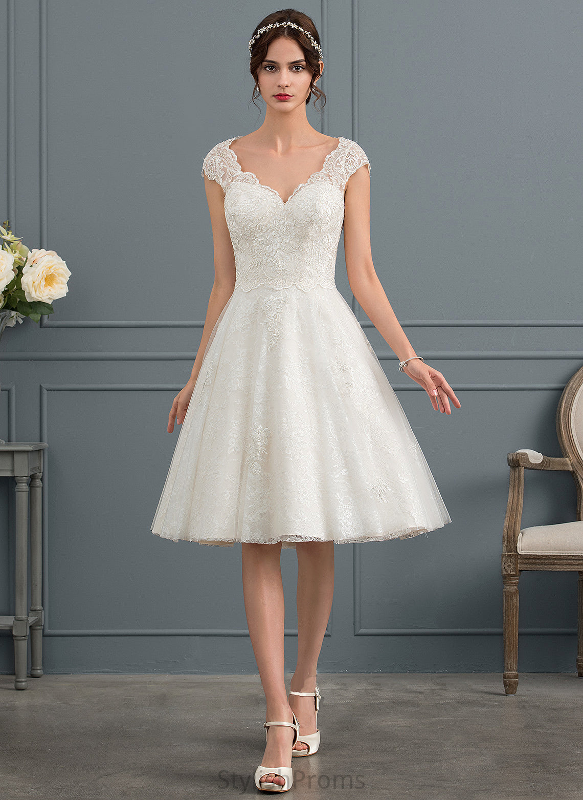 Wedding Dress Lace Knee-Length A-Line Tulle Wedding Dresses Ashtyn V-neck