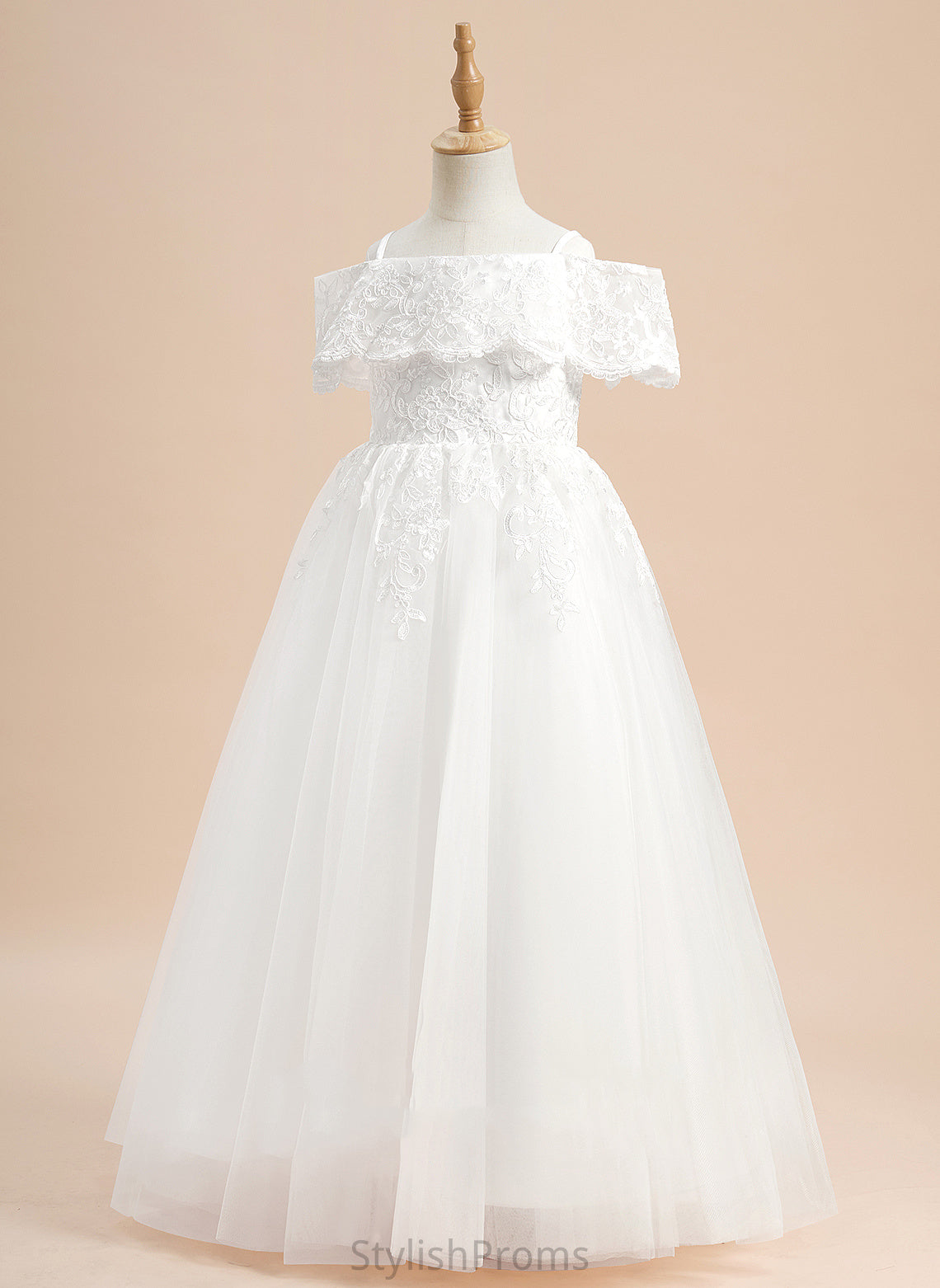 Jocelynn Girl Sleeves - Ball-Gown/Princess Lace Off-the-Shoulder Flower Girl Dresses Tulle Short Flower With Floor-length Dress