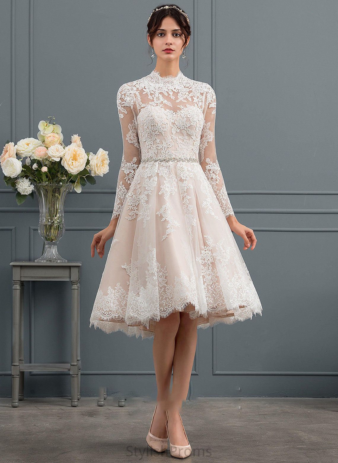 Knee-Length Dress Wedding Dresses Wedding A-Line Illusion Lace Persis