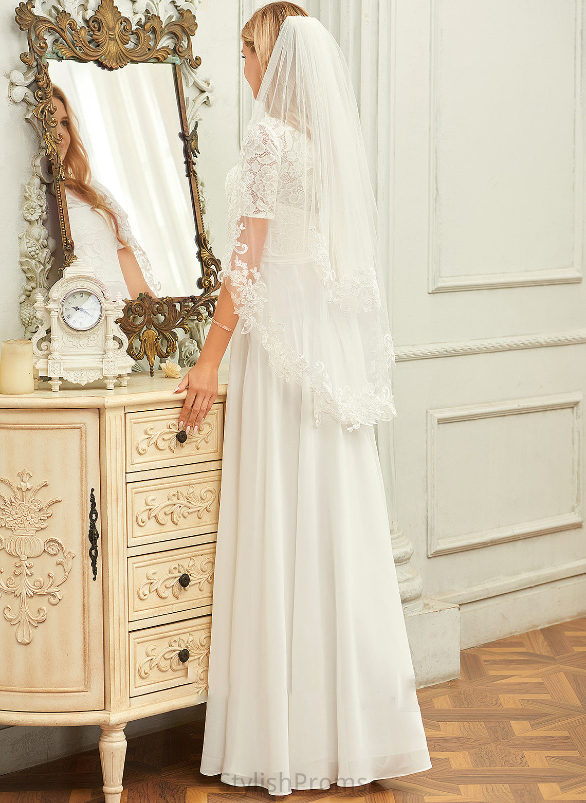 Floor-Length Kelsie A-Line Wedding Dresses Dress Neck Wedding Chiffon Lace Scoop