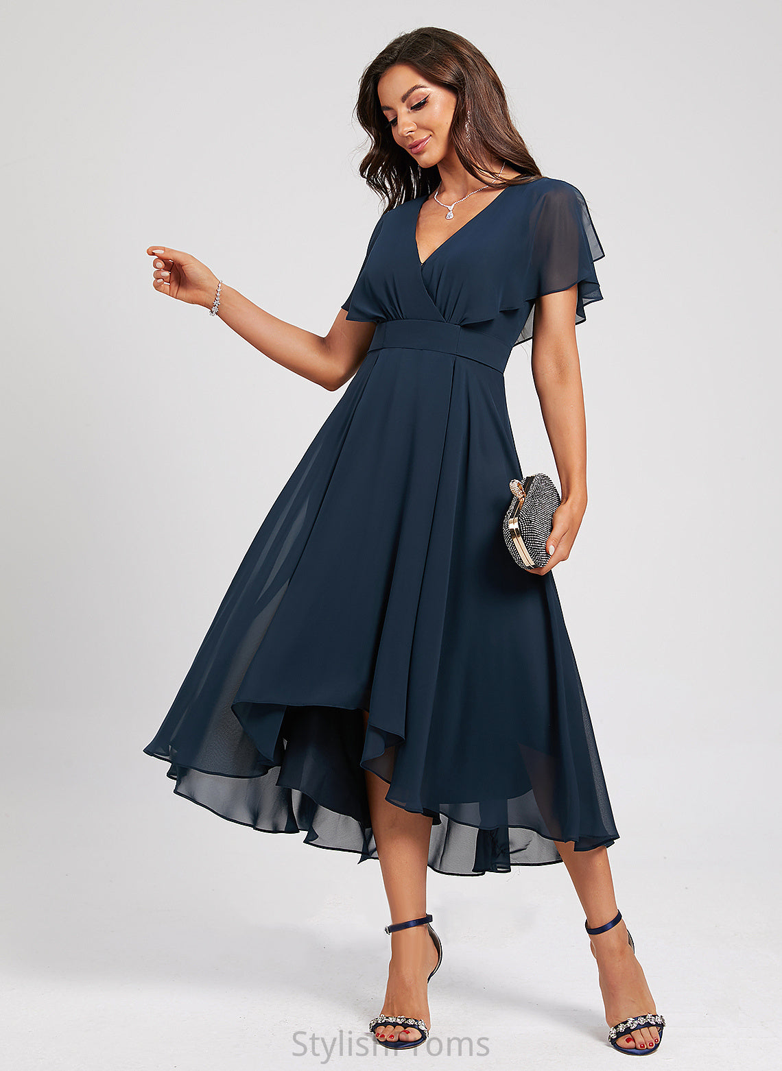 A-Line With Chiffon Cocktail Sash Asymmetrical V-neck Cocktail Dresses Dress April