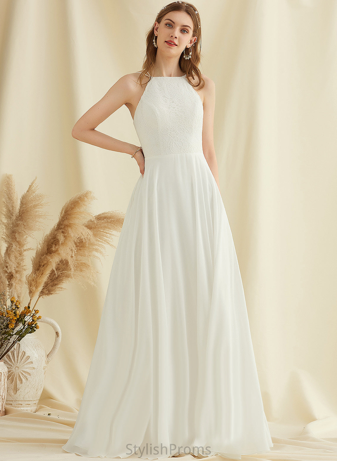 Alivia Chiffon A-Line Dress Floor-Length Lace Wedding Dresses Wedding