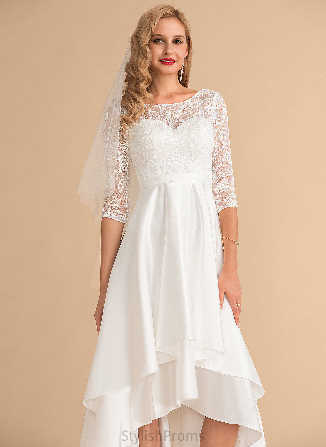 Dress Satin Lace A-Line Wedding Wedding Dresses Scoop Adrienne Asymmetrical