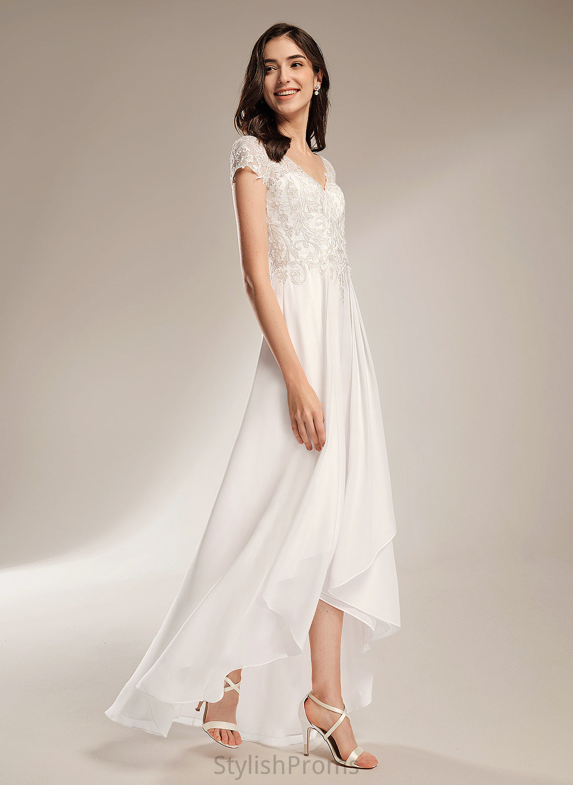 Asymmetrical A-Line With Dress V-neck Wedding Dresses Meg Wedding Lace