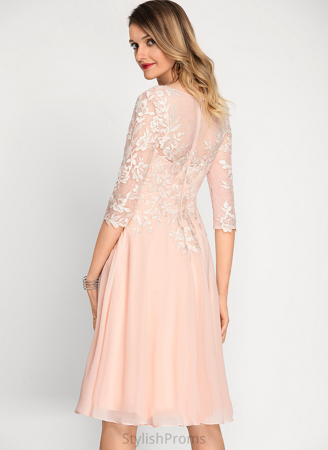 Lace Dress A-Line With Sequins Chiffon Knee-Length Cocktail Dresses V-neck Cocktail Willa