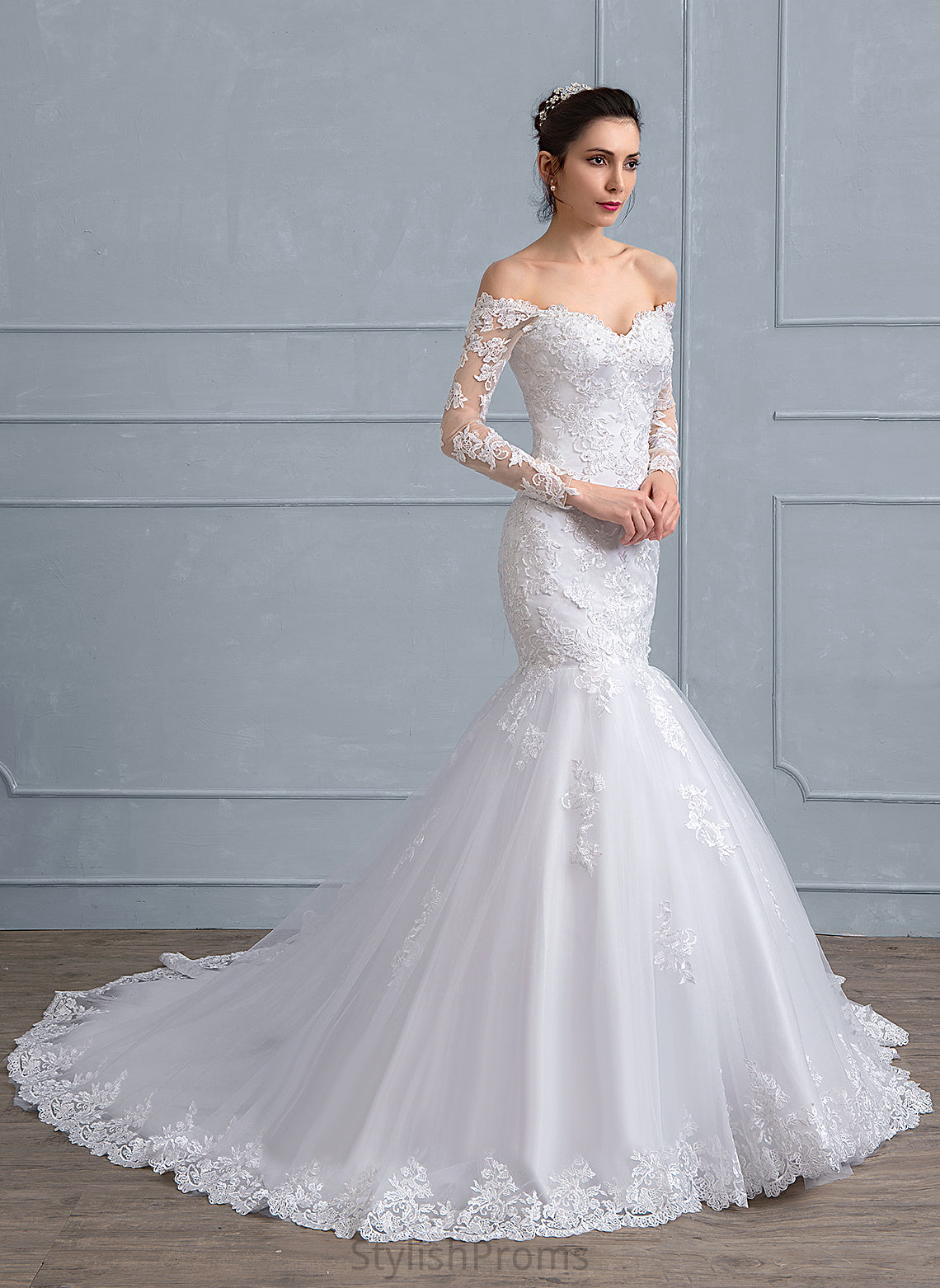 With Tulle Wedding Wedding Dresses Off-the-Shoulder Lace Court Kenley Beading Dress Sequins Train Trumpet/Mermaid