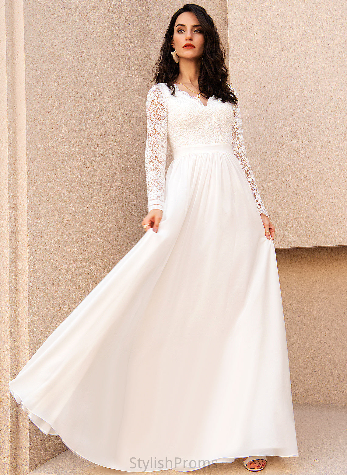 Dress Wedding Dresses Lace Chiffon A-Line Jordin Wedding Floor-Length V-neck