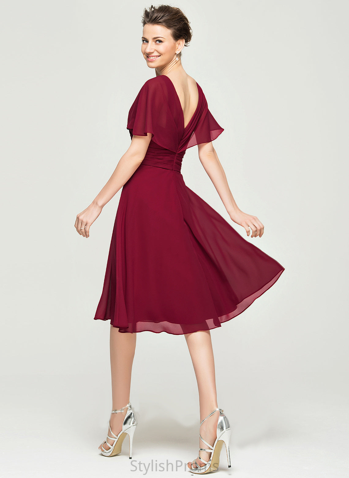 Chiffon With Knee-Length Elaine Dress Cocktail A-Line Cocktail Dresses Ruffle V-neck