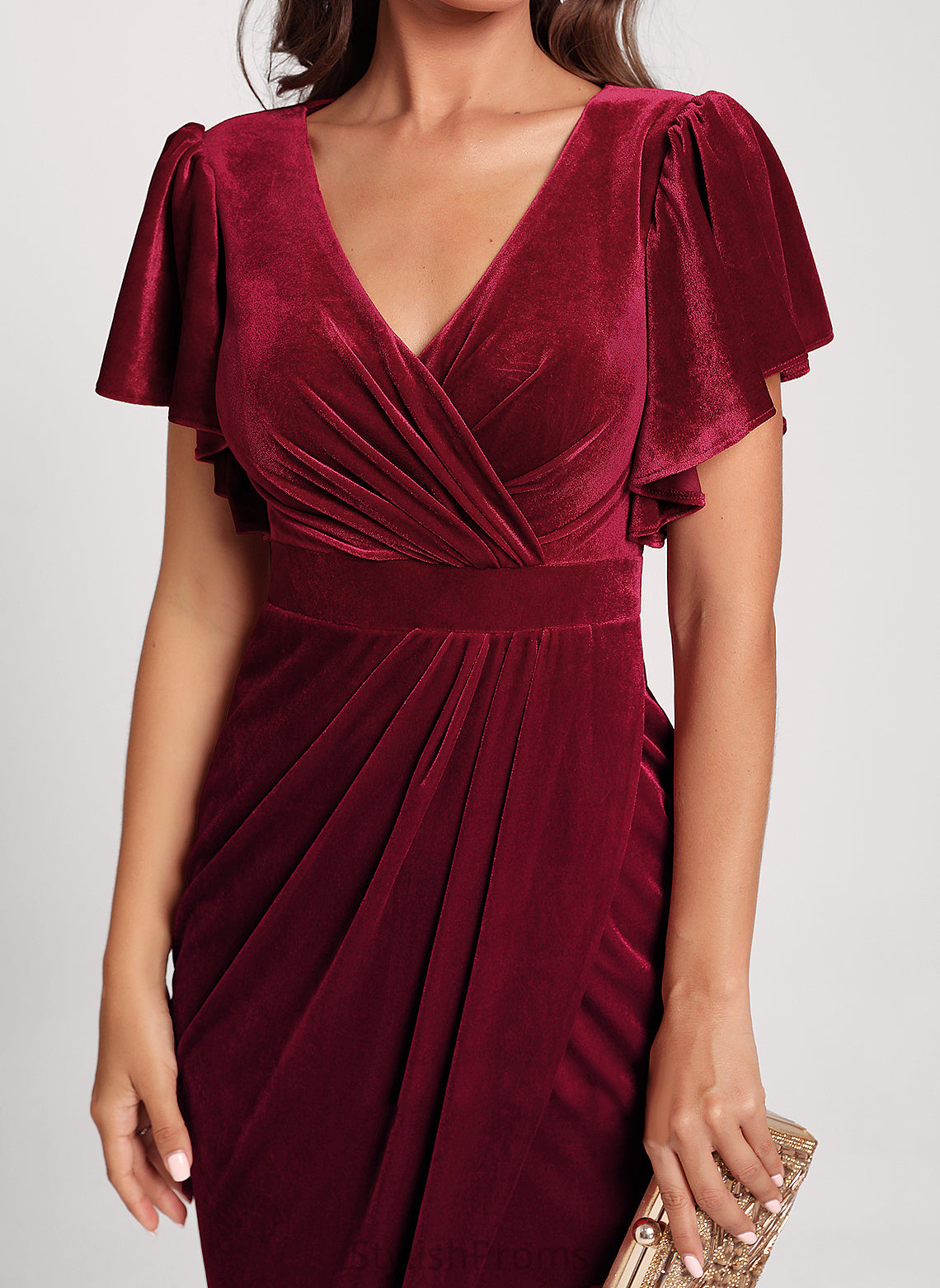 Dress Velvet Faith Cocktail Bodycon V-neck Club Dresses Tea-Length