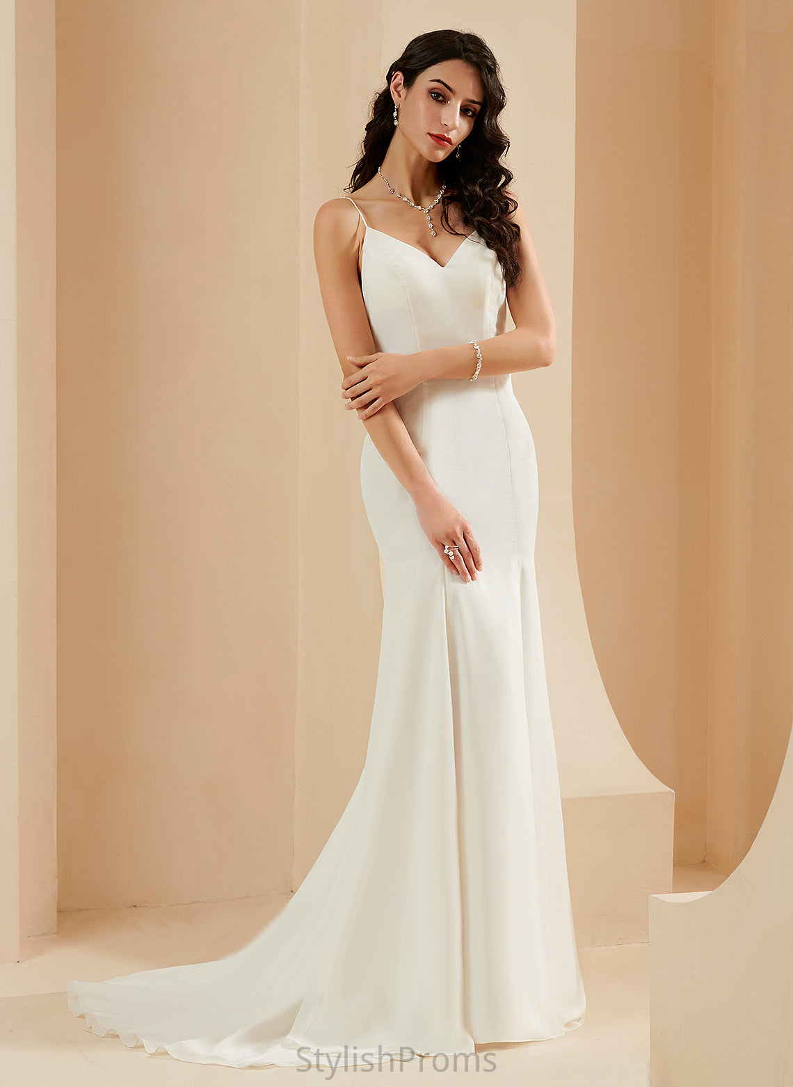 V-neck Lilliana Wedding Dresses Train Chiffon Trumpet/Mermaid Wedding Court Dress