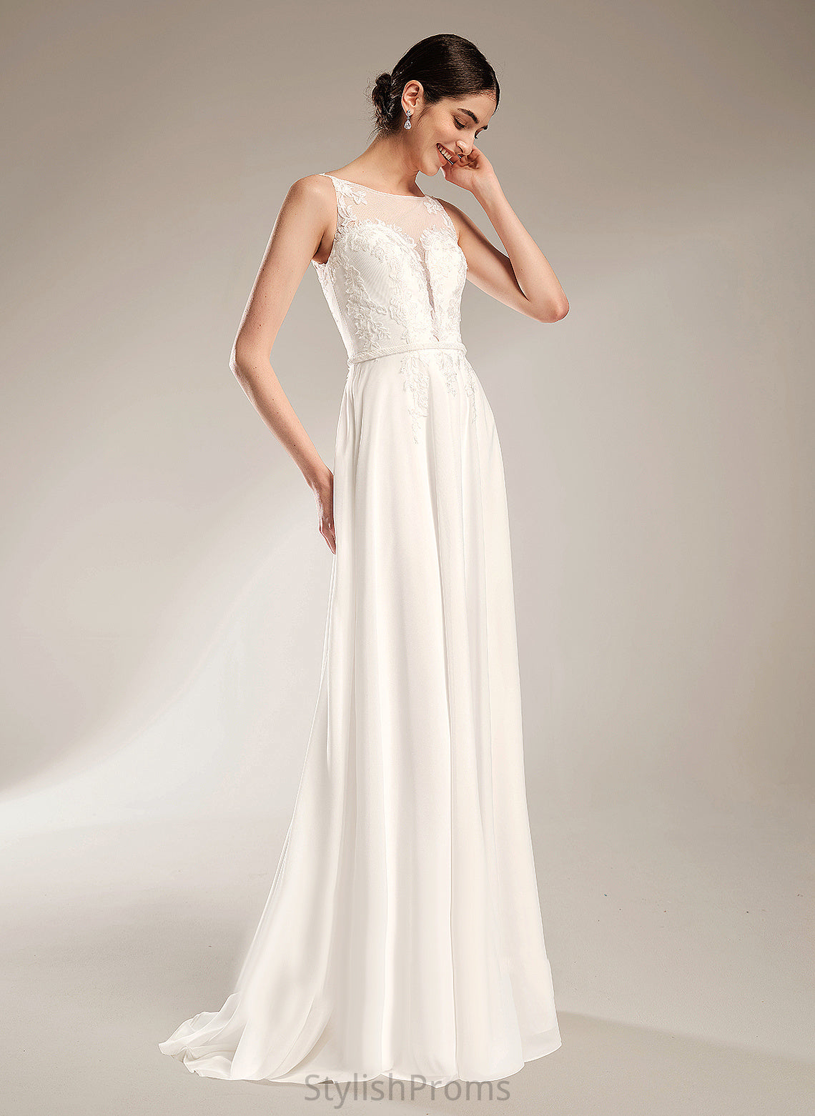 Chiffon A-Line Lexie Wedding Sequins Train Dress Sweep Illusion Lace Wedding Dresses With