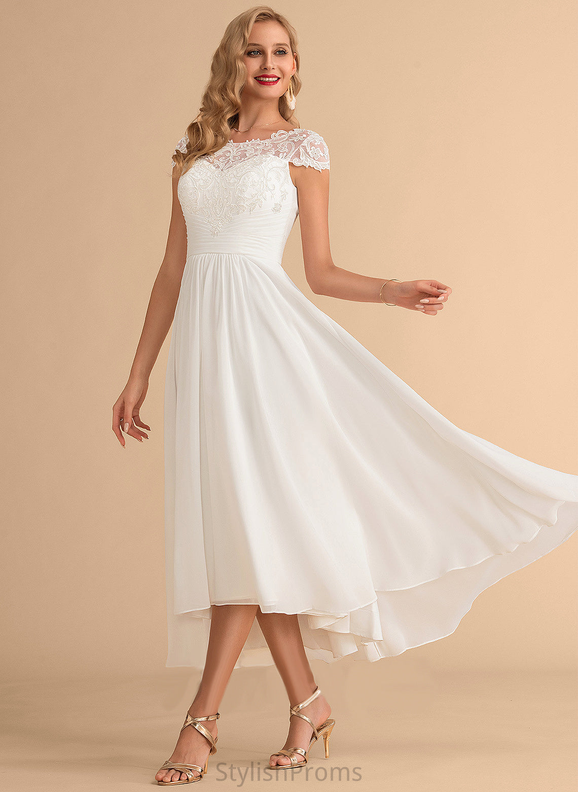 Scoop Wedding Dresses Chiffon Asymmetrical Lace Laney A-Line Dress Wedding Neck