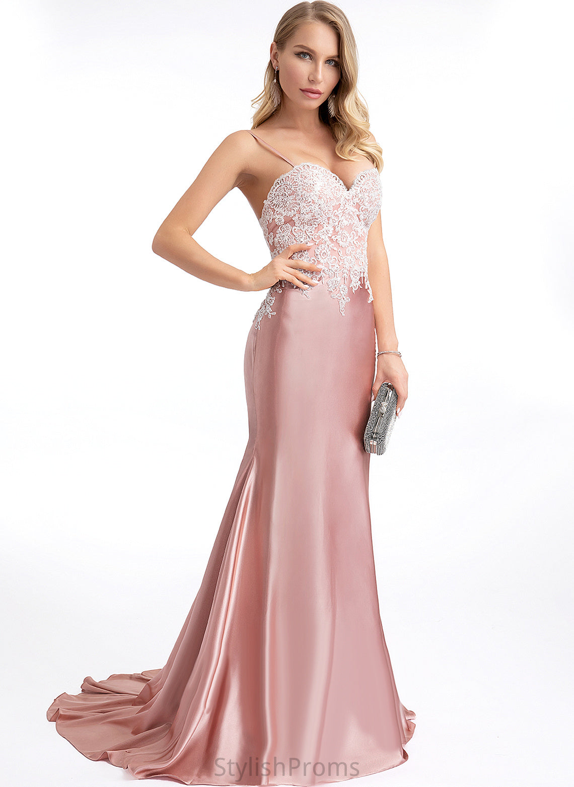 Sweep Satin Trumpet/Mermaid Lace Sweetheart Adalyn Prom Dresses Train