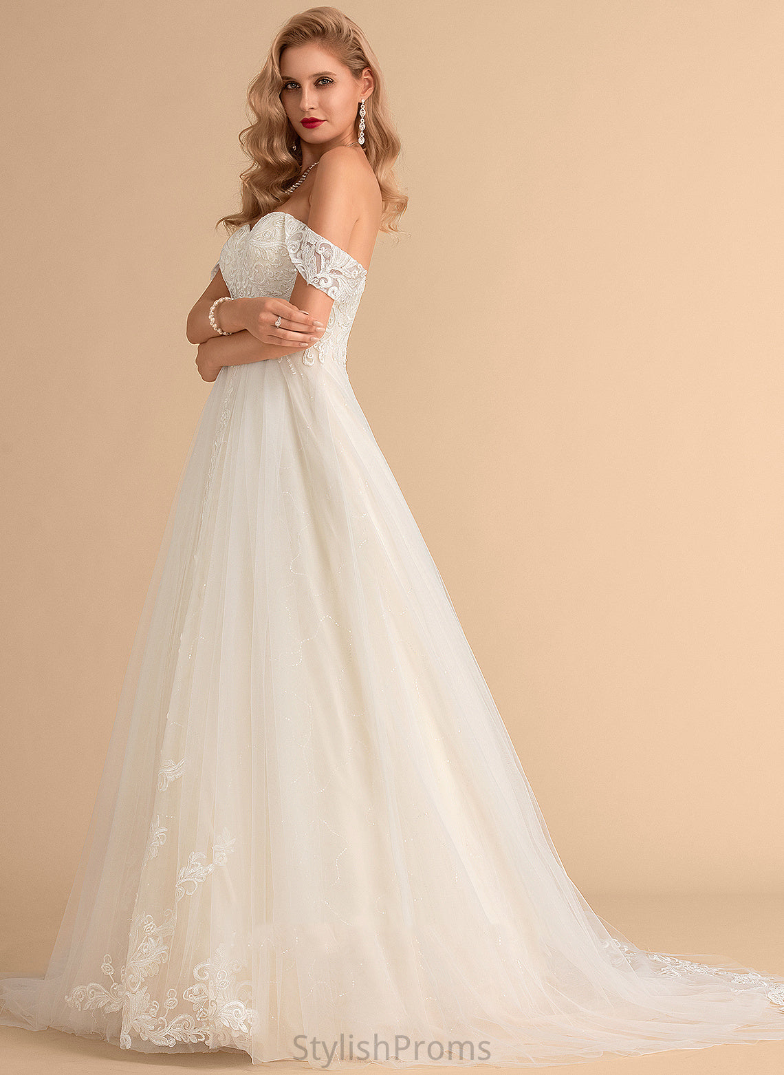 Rowan Wedding Dresses Court Wedding With Ball-Gown/Princess Off-the-Shoulder Dress Sequins Lace Tulle Train