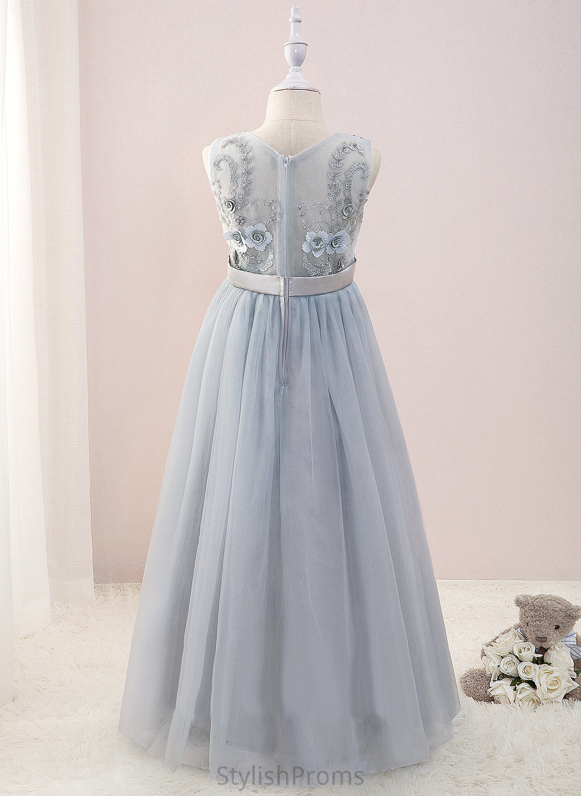 Dress Girl Tulle/Lace V-neck Sleeveless - Brynlee A-Line Flower With Flower Girl Dresses Floor-length Beading/Flower(s)