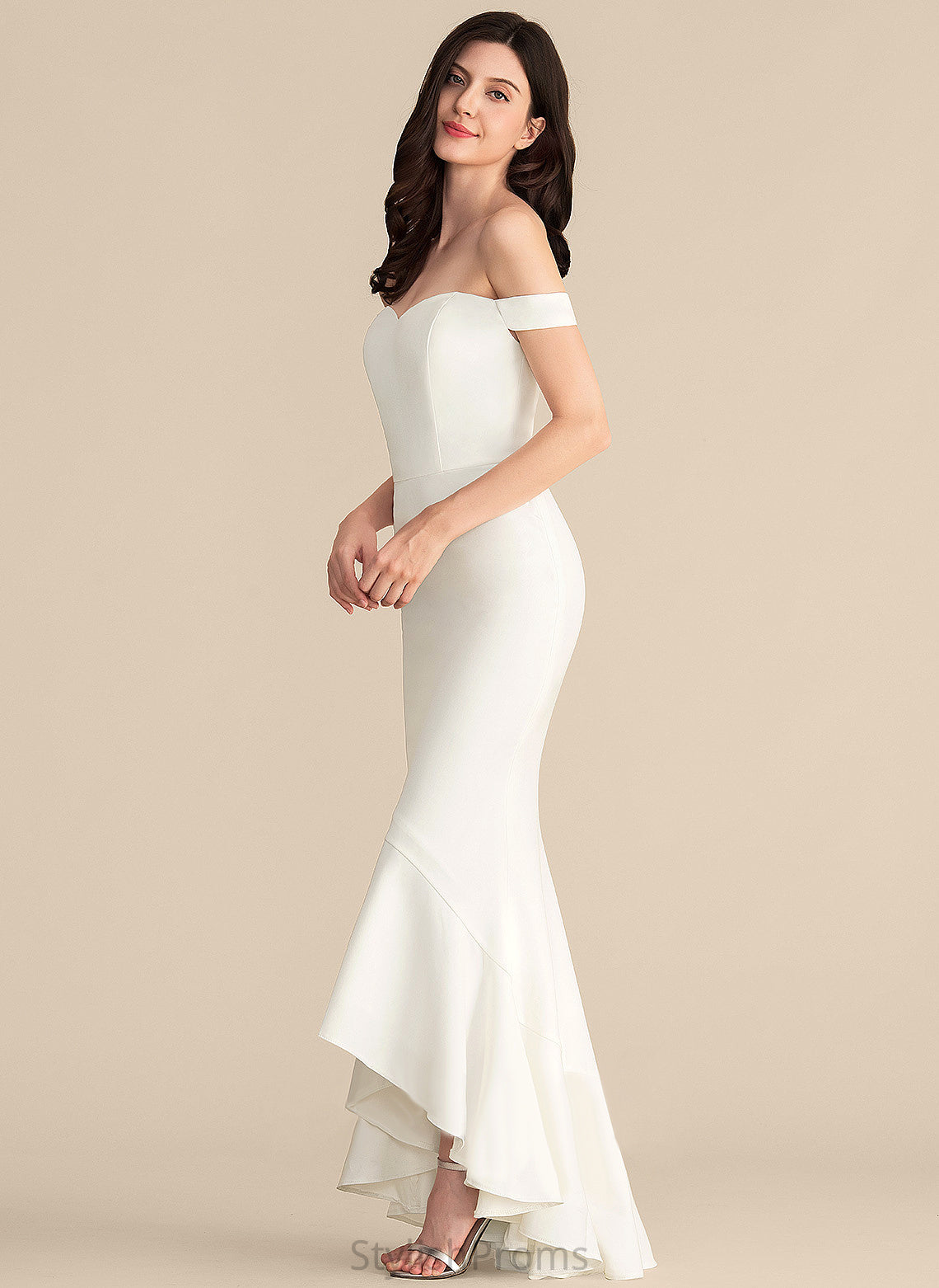 Lyric With Off-the-Shoulder Wedding Trumpet/Mermaid Wedding Dresses Ruffles Dress Asymmetrical Cascading