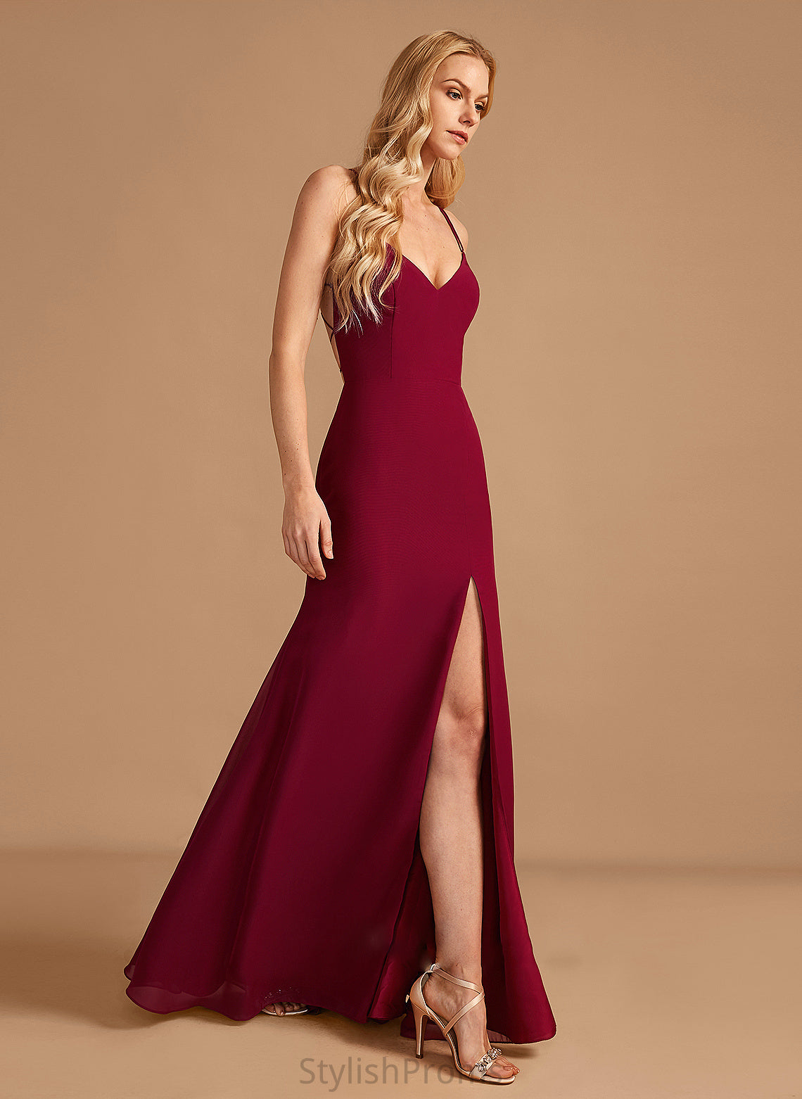 Fabric Silhouette Embellishment Length Neckline Floor-Length V-neck SplitFront Trumpet/Mermaid Kassidy Natural Waist A-Line/Princess Bridesmaid Dresses