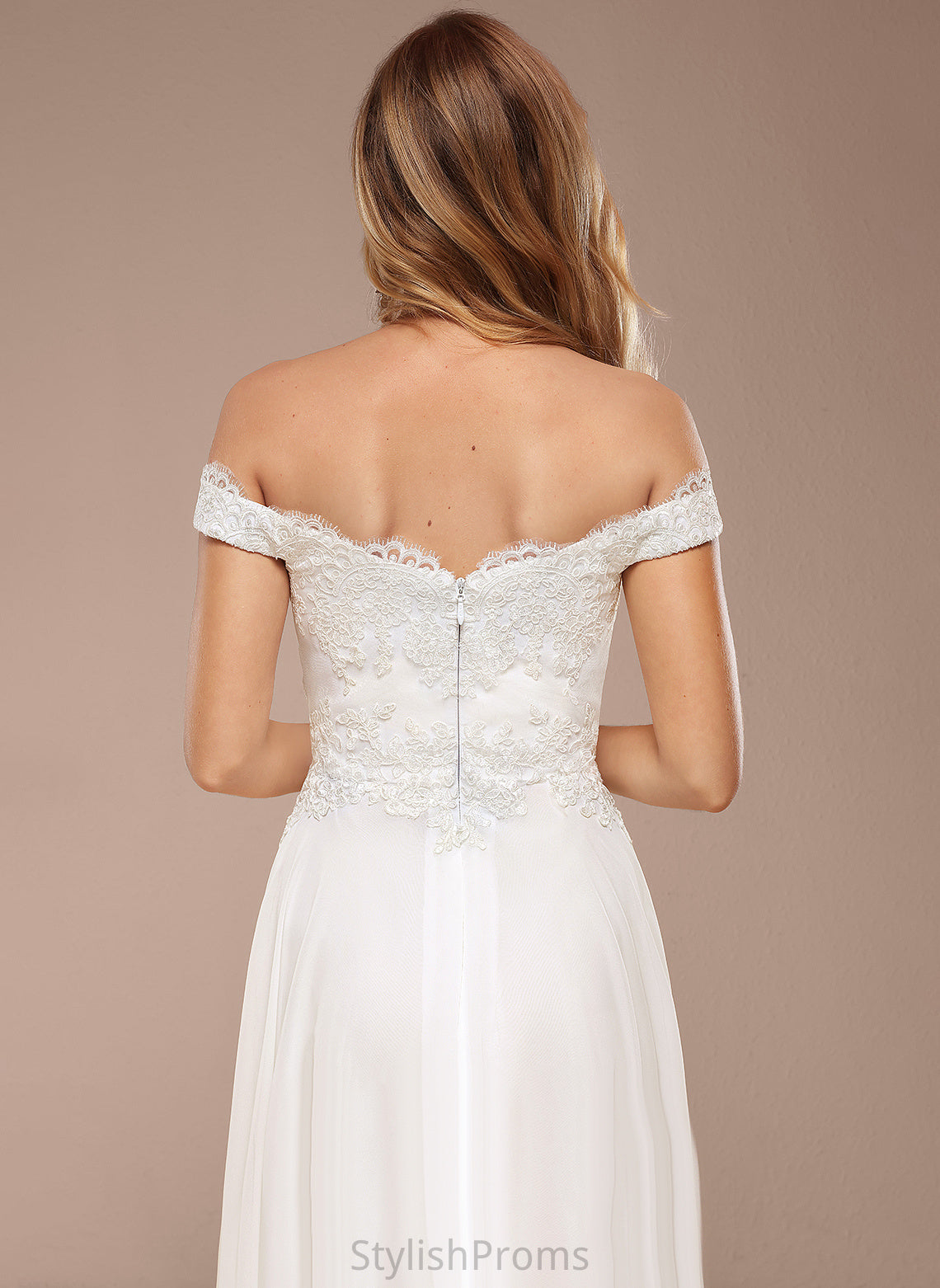 Wedding Dresses Lace Floor-Length Off-the-Shoulder Dress Wedding Sequins Chiffon With Henrietta A-Line