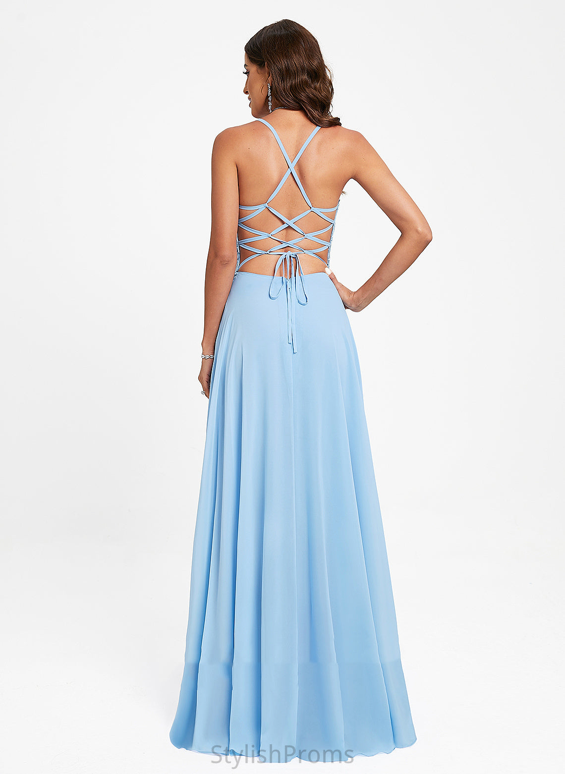 Prom Dresses Floor-Length Chiffon Alayna A-Line V-neck Lace