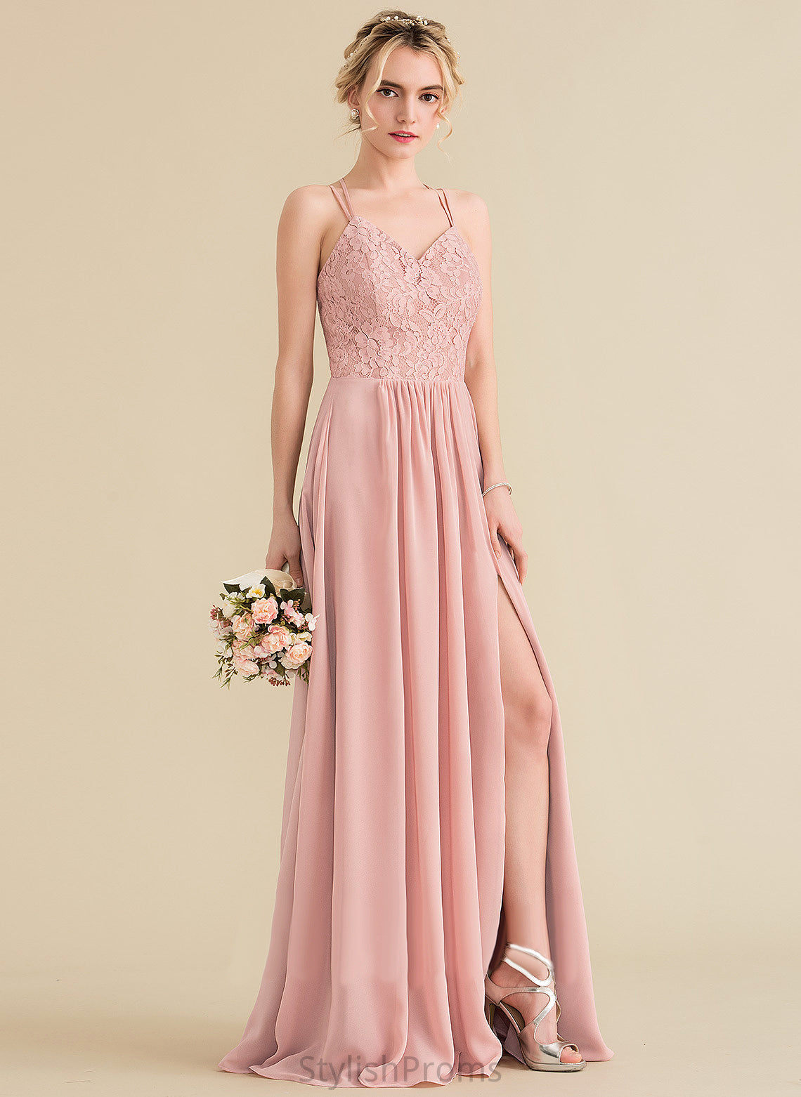 Lace Neckline Length Silhouette A-Line Fabric Floor-Length Sweetheart Straps&Sleeves Gemma Spaghetti Staps Spandex Bridesmaid Dresses