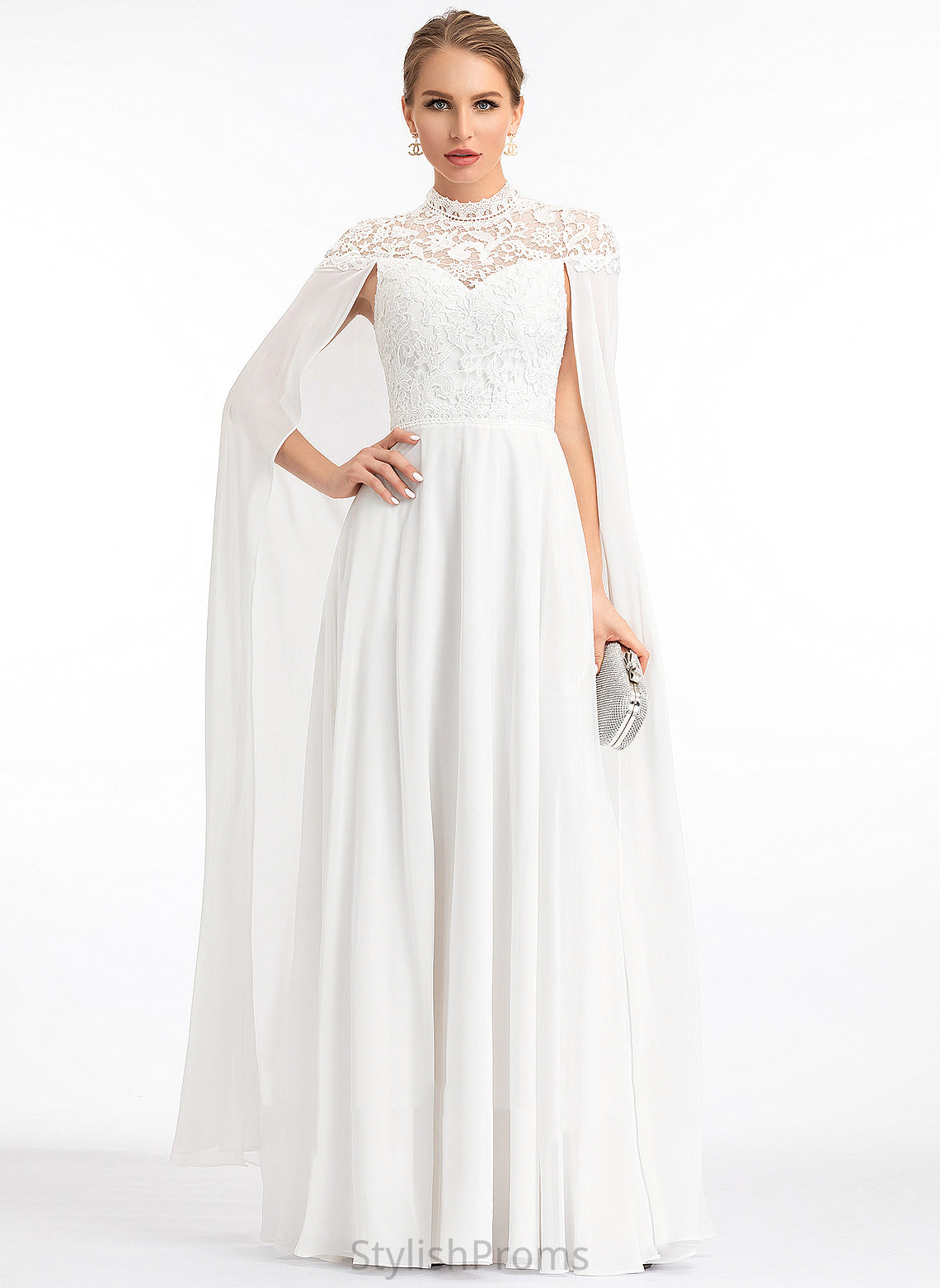 Chiffon Dress Setlla Floor-Length High Lace Wedding Dresses Wedding A-Line Neck