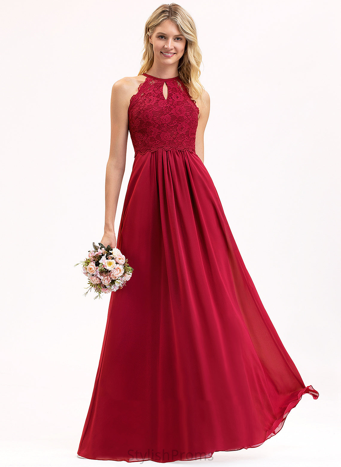 Lace Length Silhouette Floor-Length Scoop Neckline Straps&Sleeves A-Line Fabric Tianna Sleeveless Floor Length Bridesmaid Dresses