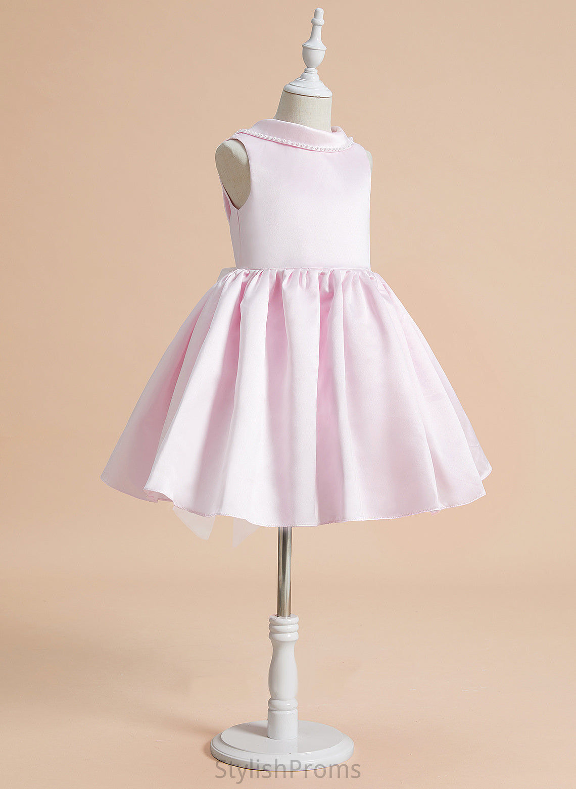 Lilliana With Scoop - Satin Knee-length Sleeveless Girl Neck Flower Dress Beading/Bow(s) Flower Girl Dresses A-Line