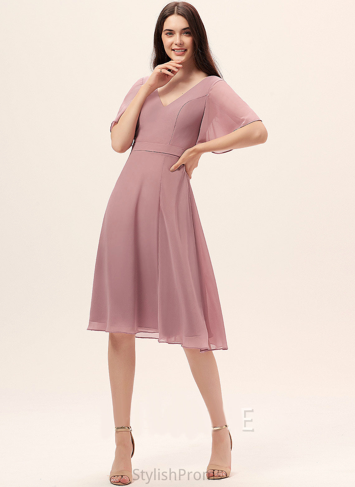 Split Chiffon Cocktail V-neck A-Line Dress Cocktail Dresses Frances Front With Knee-Length