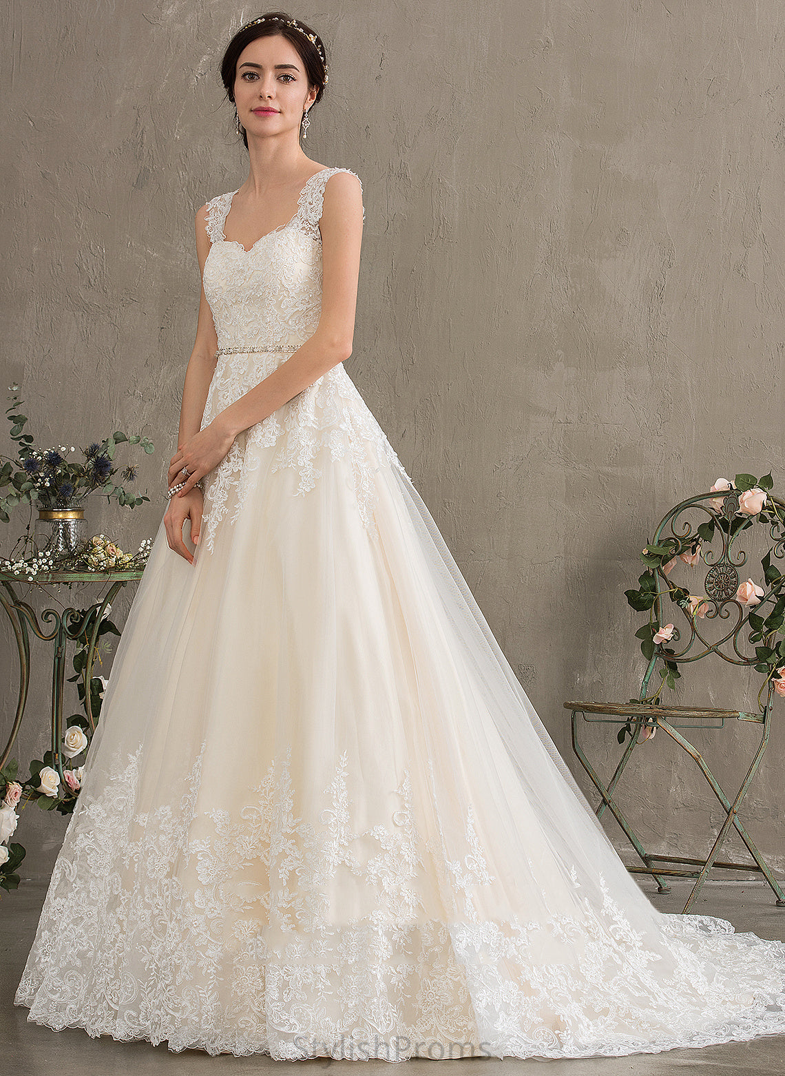 Dress Sweetheart Beading Train Wedding Dresses Lace Tulle Wedding Ball-Gown/Princess Sequins With Court Pauline