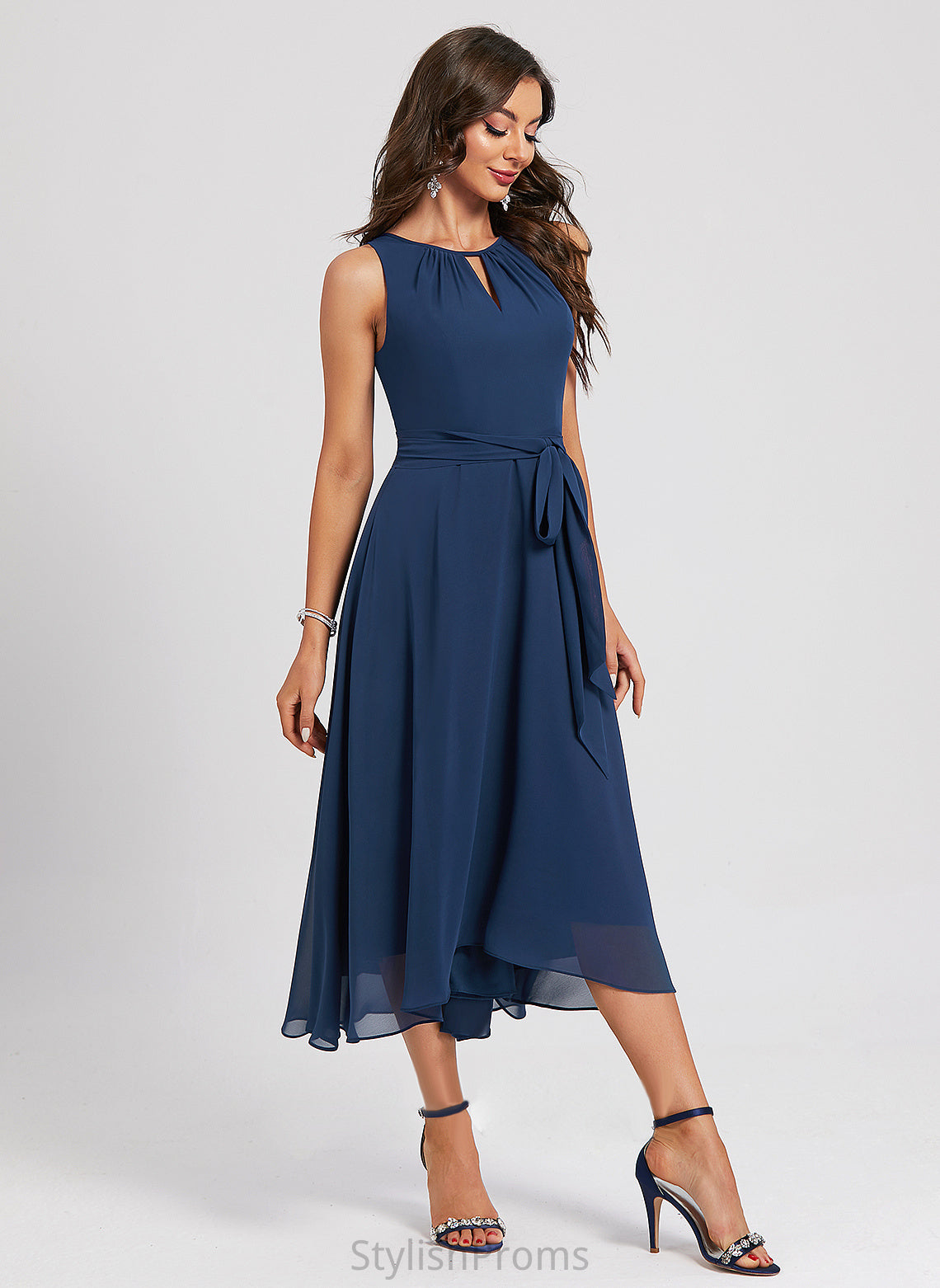 Asymmetrical Nevaeh With Sash A-Line Neck Scoop Cocktail Dresses Cocktail Dress Chiffon