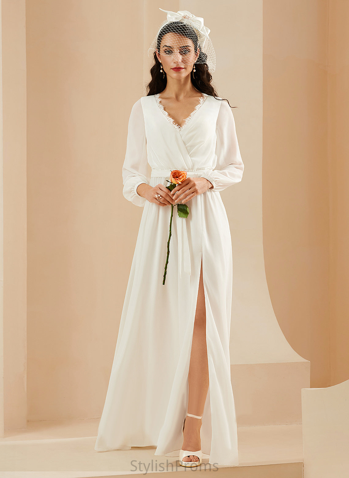 Wedding Dresses Lace Annalise Chiffon Wedding V-neck Floor-Length A-Line Dress