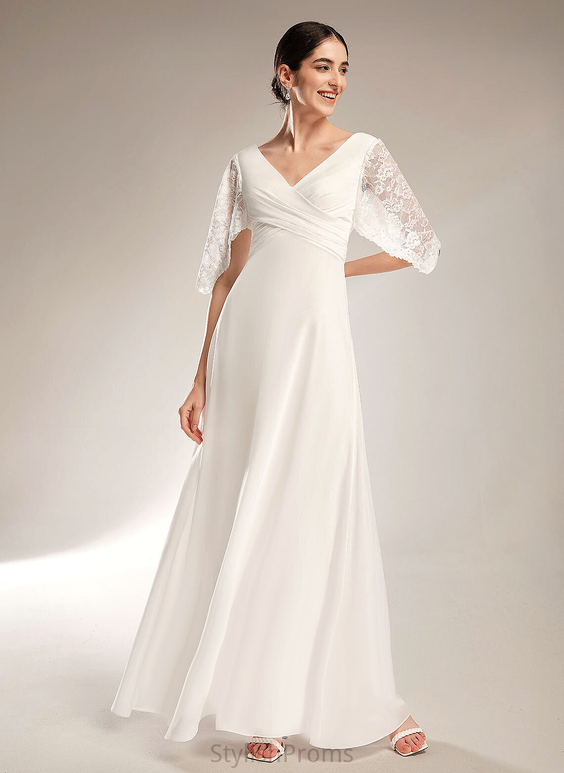 Natalya Floor-Length Dress Wedding Chiffon Wedding Dresses V-neck Sheath/Column Lace