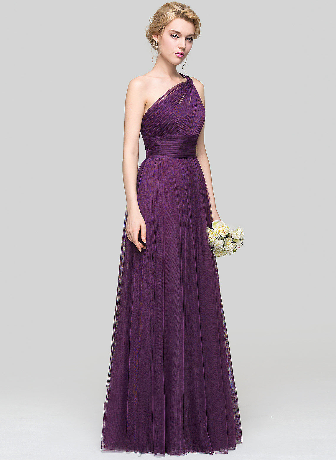 Silhouette Neckline Floor-Length A-Line Ruffle Length One-Shoulder Fabric Embellishment Joslyn Sleeveless Trumpet/Mermaid Bridesmaid Dresses