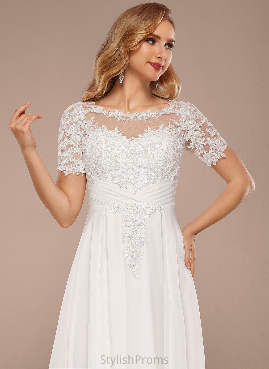 Boat Chiffon A-Line Asymmetrical Wedding Neck Lace Dress Wedding Dresses Haley