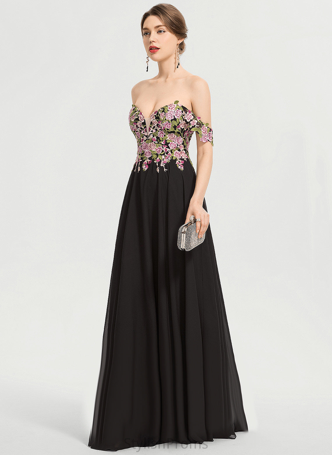 Lace Prom Dresses Chiffon Off-the-Shoulder Ball-Gown/Princess Floor-Length Jaelyn