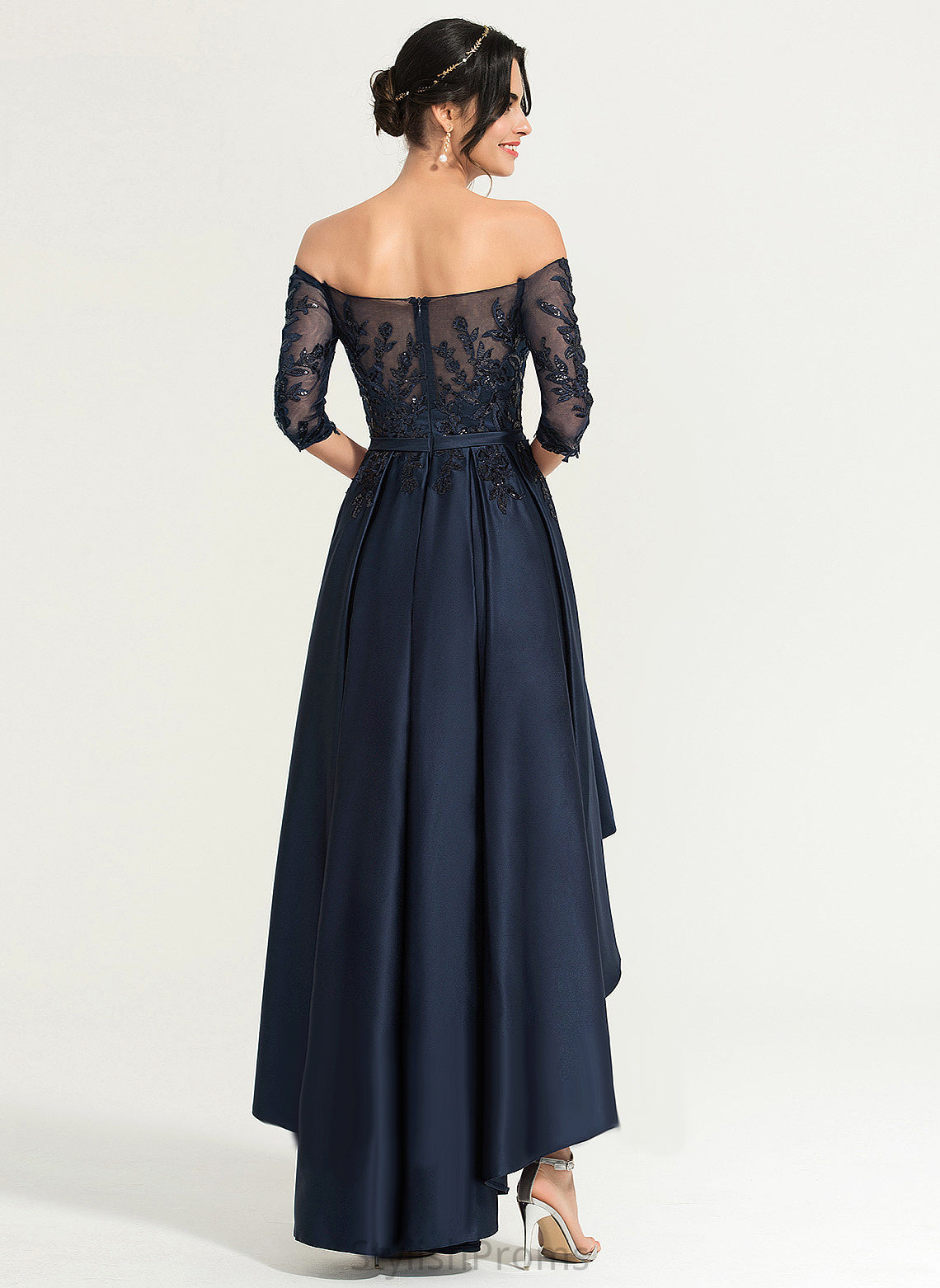 Sequins Off-the-Shoulder Asymmetrical Prom Dresses Destinee With Lace Satin A-Line