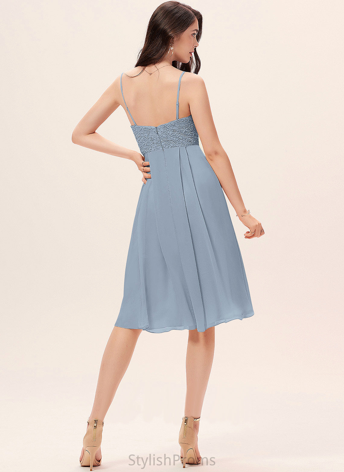 Cocktail Dresses Knee-Length Marissa Cocktail Lace A-Line V-neck Dress Chiffon