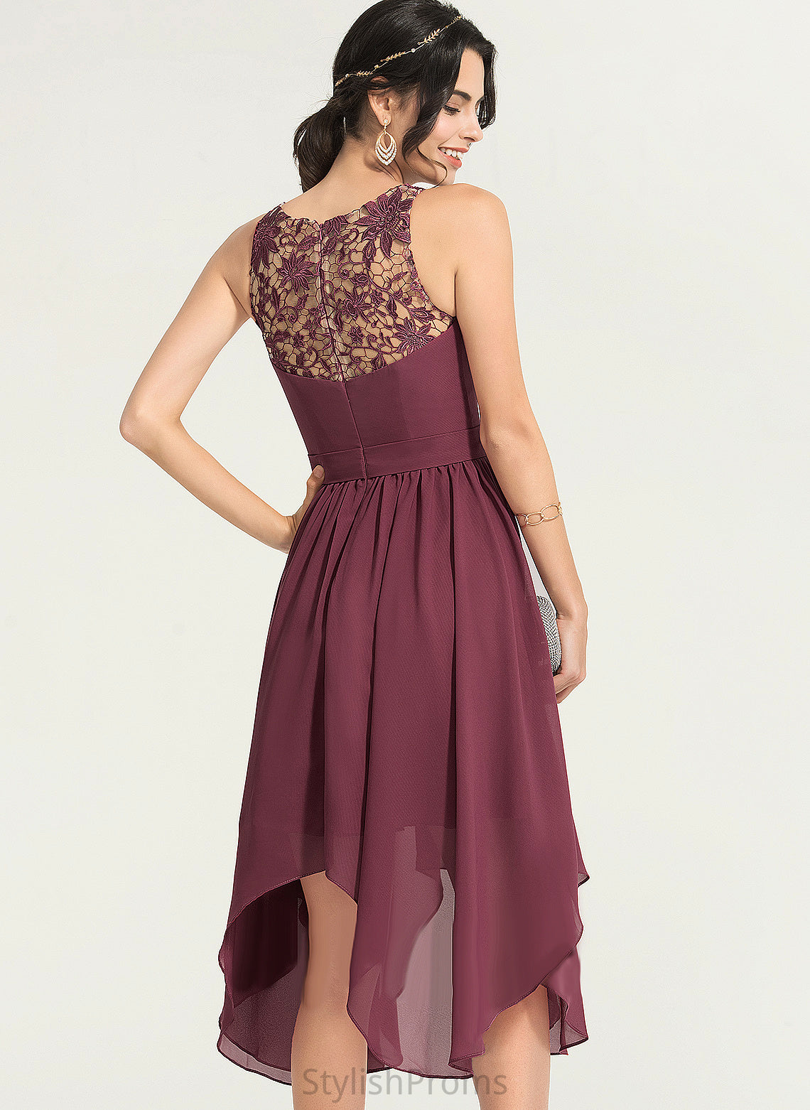 Scoop A-Line Lace Cocktail Dress Chiffon Cocktail Dresses Neck Alisa Asymmetrical