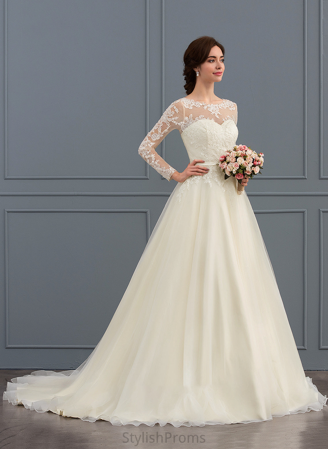 Court Wedding Dresses Ball-Gown/Princess Illusion Train Dress Sequins Aliyah Wedding Lace Beading With Tulle