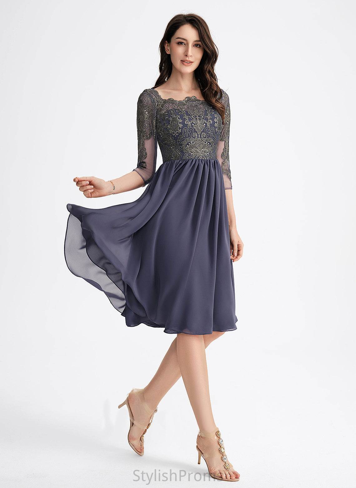 Cocktail Chiffon With Neckline Square Glenda Lace A-Line Cocktail Dresses Knee-Length Lace Dress