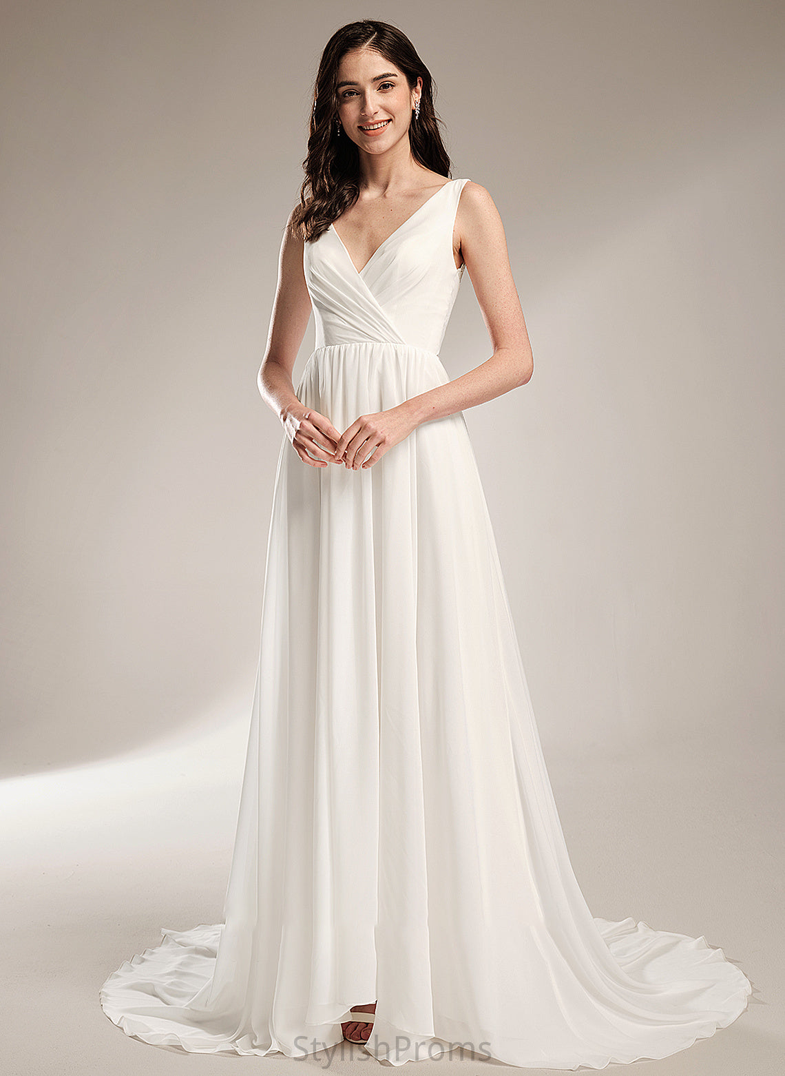 Wedding Dresses V-neck Lace A-Line Dress Mylie Train Wedding Court With