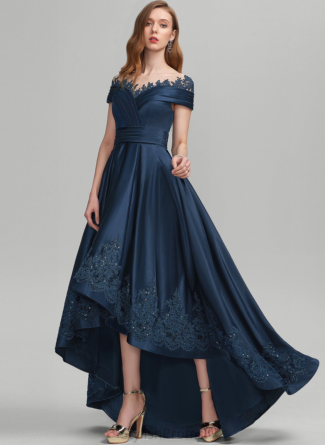 Asymmetrical Catalina Satin Ball-Gown/Princess Prom Dresses With Scoop Sequins Lace