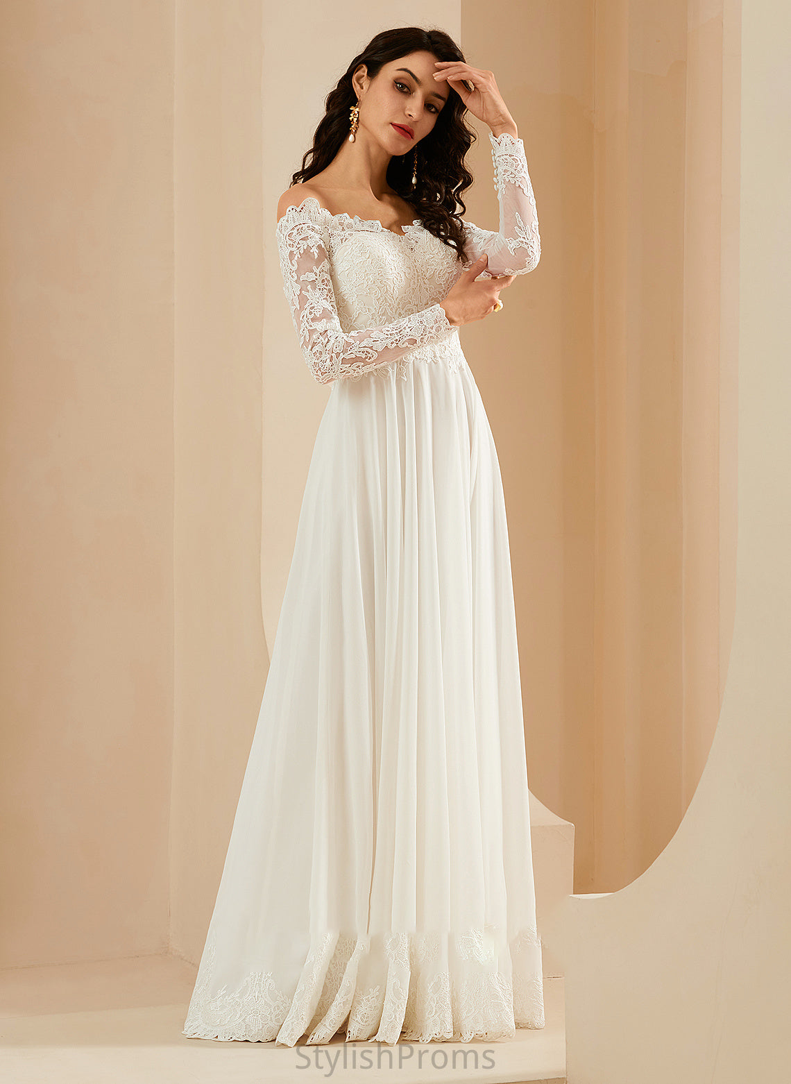 Wedding A-Line Train Lace Wedding Dresses Sweep Dress Thelma Off-the-Shoulder With