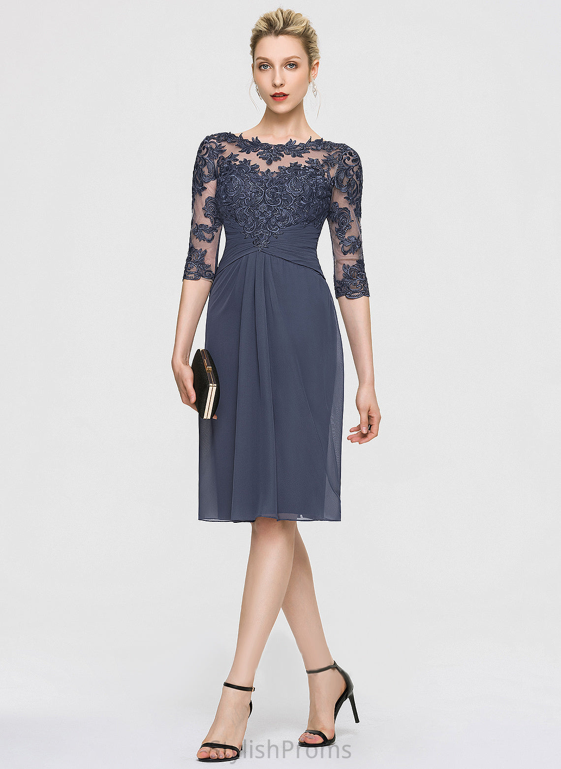 Knee-Length Dress Lace Cocktail Neck Sheath/Column Pam Chiffon Scoop Cocktail Dresses