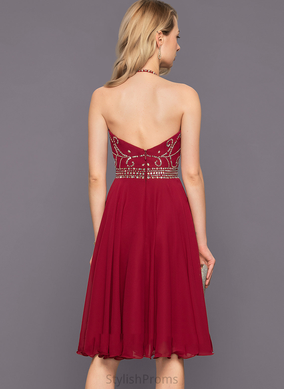 Beading Chiffon Cocktail Sequins Halter Dress With Teresa Cocktail Dresses Knee-Length A-Line