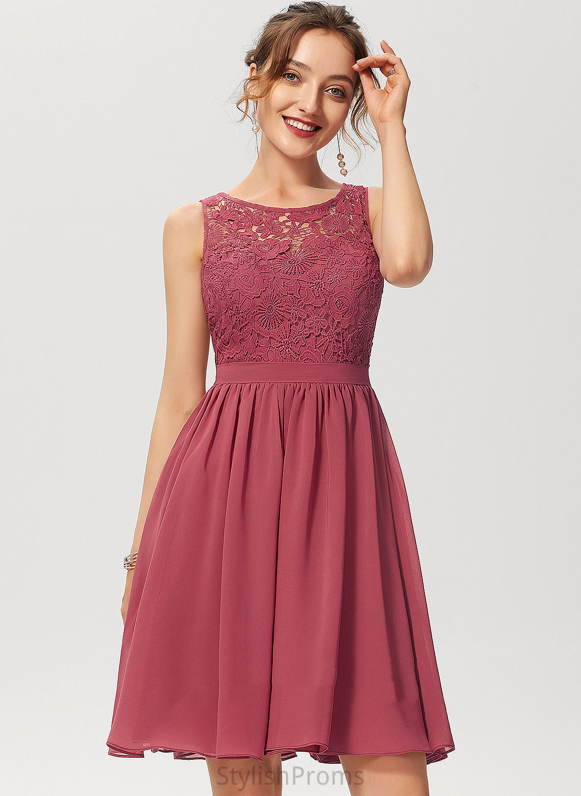 Cocktail Dresses Knee-Length A-Line Neck Lace Dress Chiffon Cocktail Scoop Grace